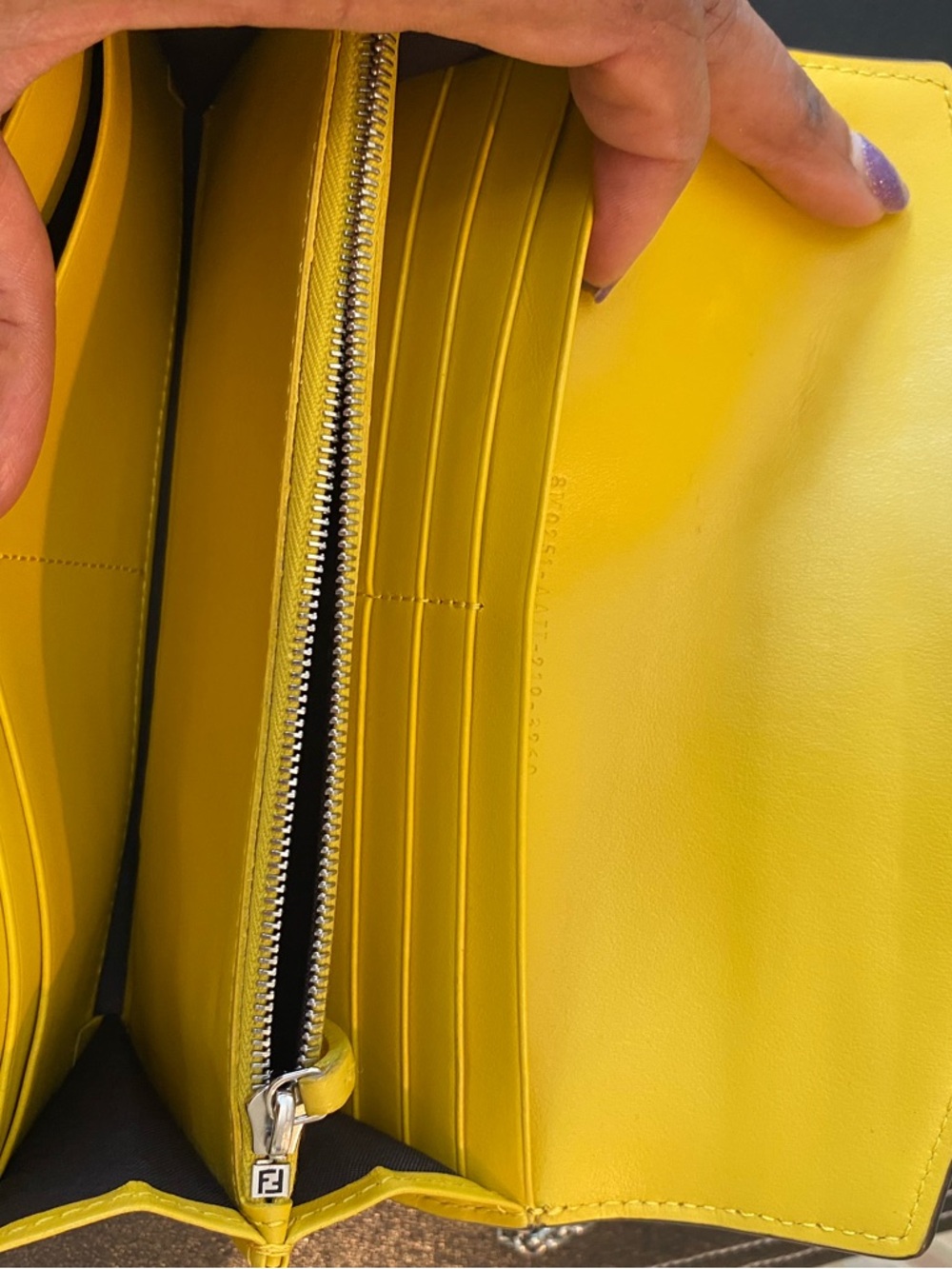 Fendi Yellow/Brown Leather Continental Envelope Wallet & Unbranded Chain, EUC - Picture 7 of 10